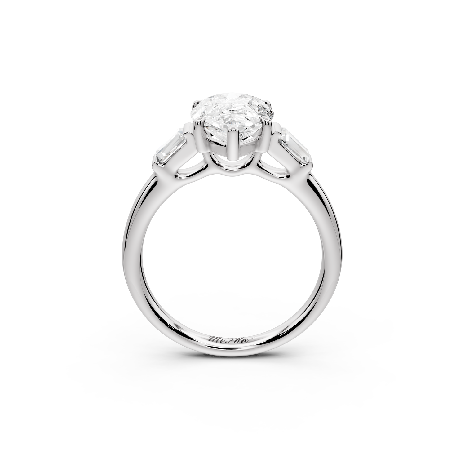 Naomi - 2ct 14k white gold pear diamond with Tapered Baguettes side stones Engagement Ring