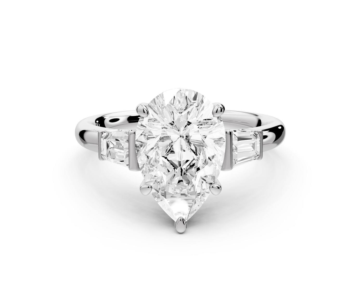 Naomi - 2ct 14k white gold pear diamond with Tapered Baguettes side stones Engagement Ring