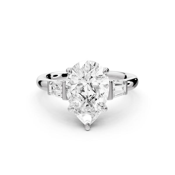 Naomi - 2ct 14k white gold pear diamond with Tapered Baguettes side stones Engagement Ring