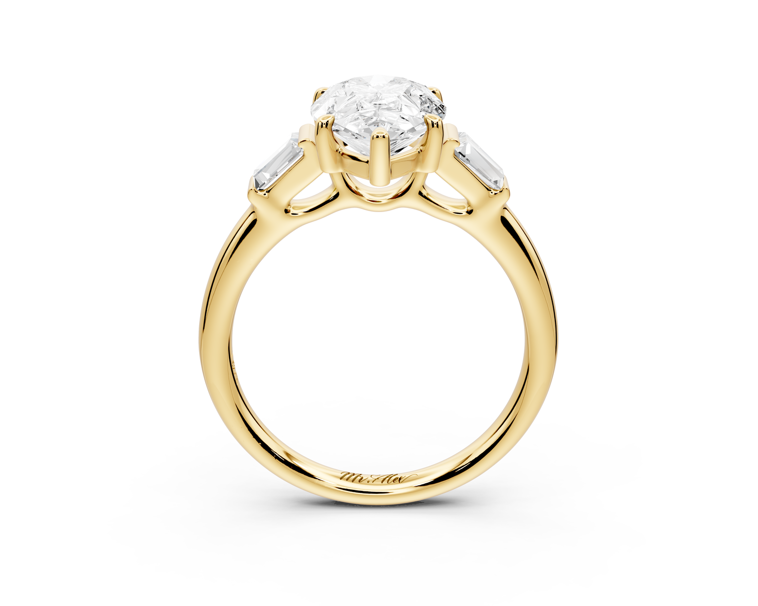 Naomi - 2ct 14k yellow gold pear diamond with Tapered Baguettes side stones Engagement Ring