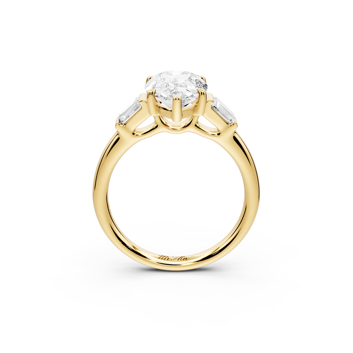 Naomi - 2ct 14k yellow gold pear diamond with Tapered Baguettes side stones Engagement Ring