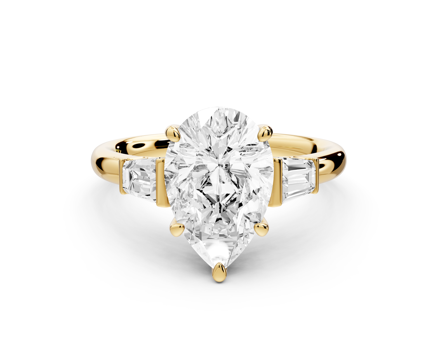 Naomi - 2ct 14k yellow gold pear diamond with Tapered Baguettes side stones Engagement Ring
