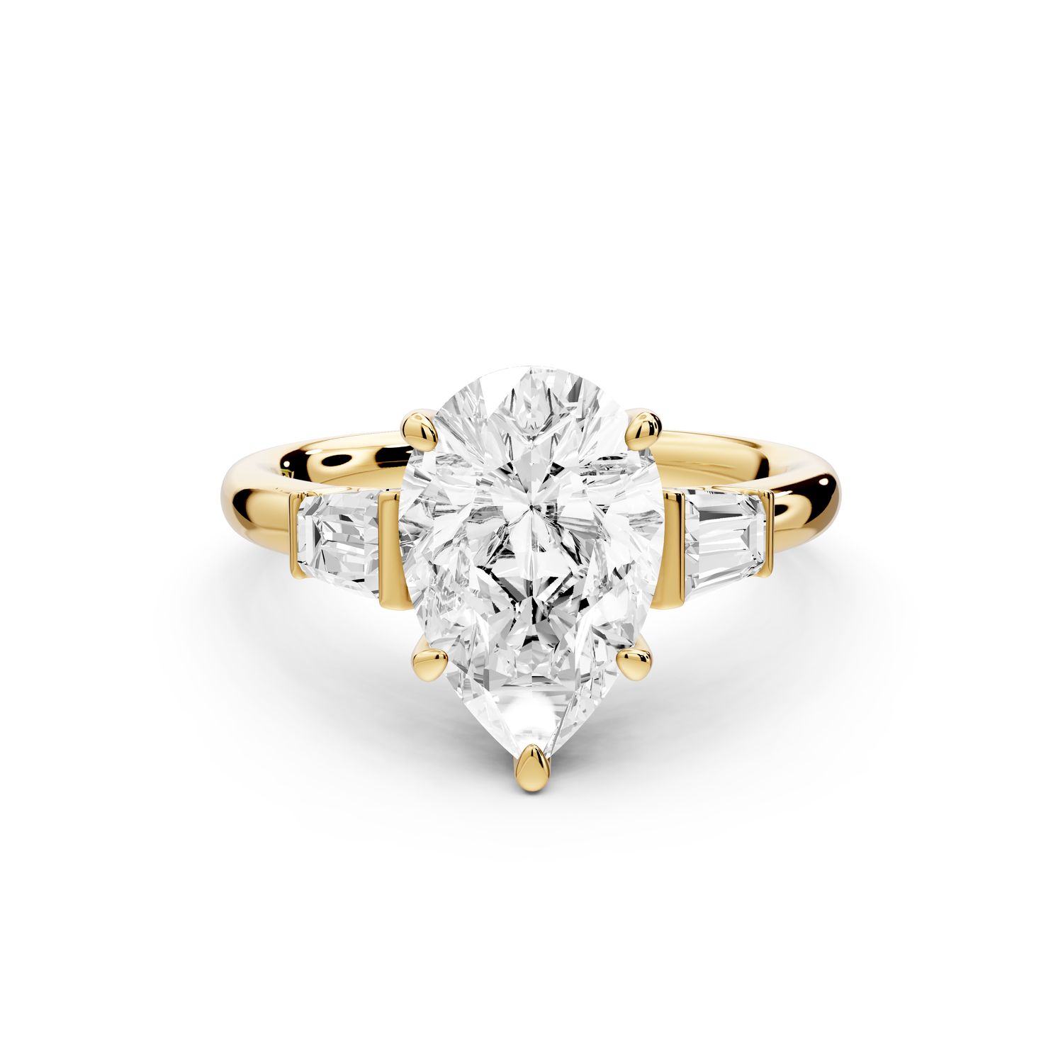 Naomi - 2ct 14k yellow gold pear diamond with Tapered Baguettes side stones Engagement Ring