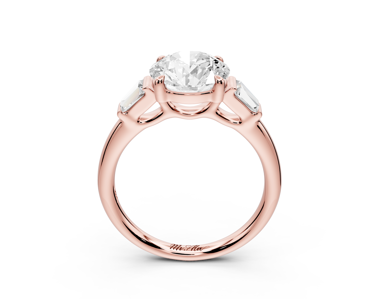 Naomi - 2ct 14k rose gold round diamond with Tapered Baguettes side stones Engagement Ring