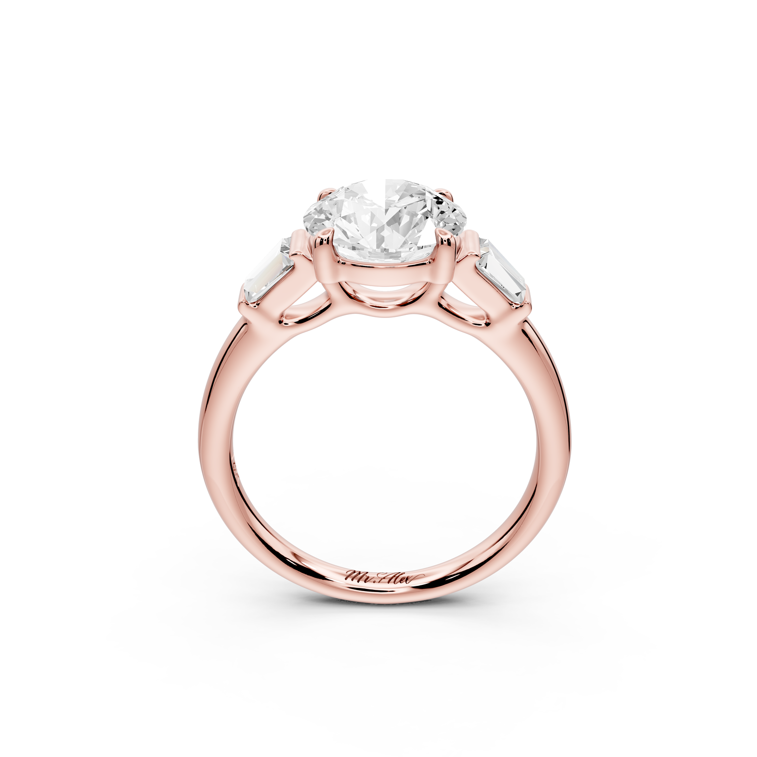 Naomi - 2ct 14k rose gold round diamond with Tapered Baguettes side stones Engagement Ring