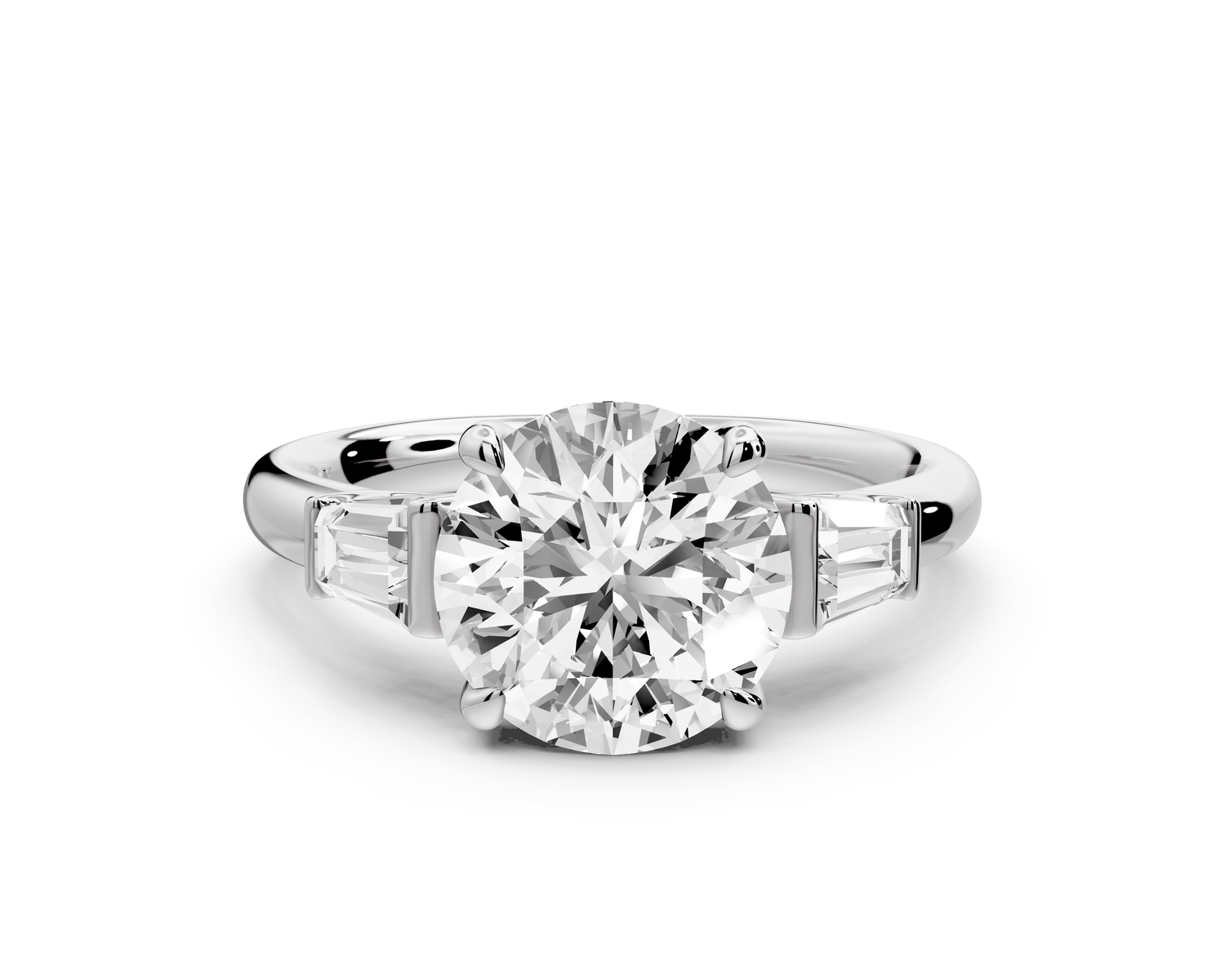 Naomi - 2ct 14k white gold round diamond with Tapered Baguettes side stones Engagement Ring