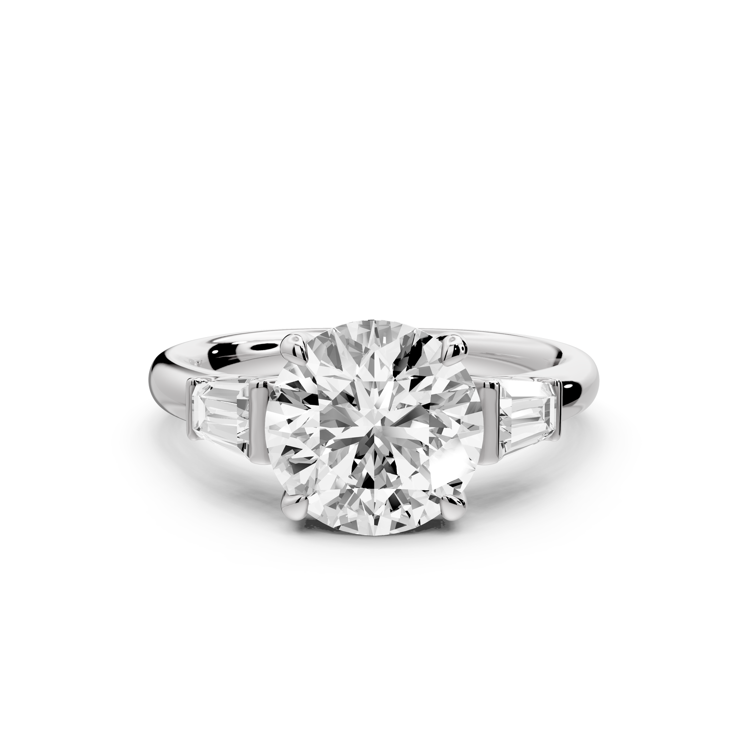 Naomi - 2ct 14k white gold round diamond with Tapered Baguettes side stones Engagement Ring