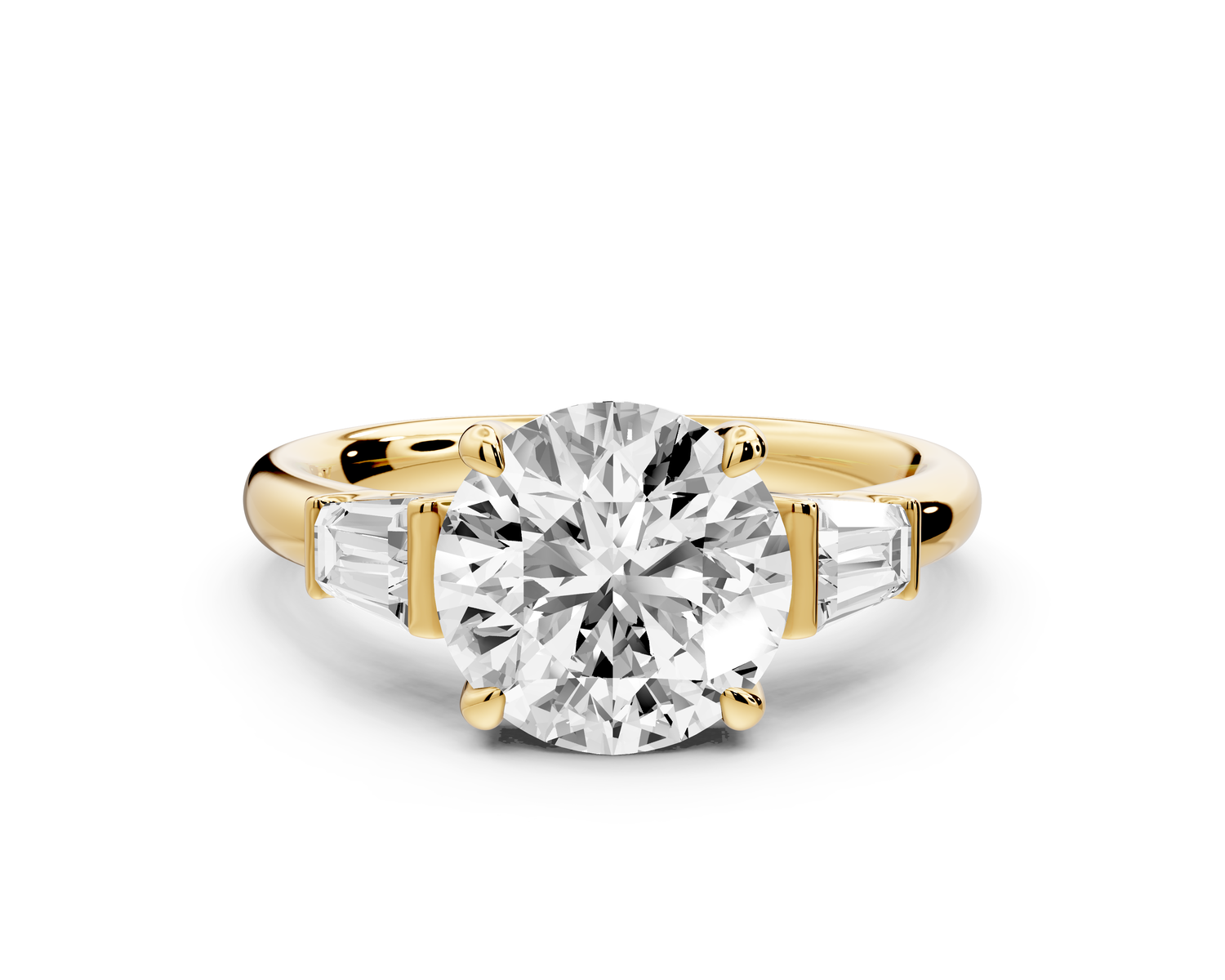 Naomi - 2ct 14k yellow gold round diamond with Tapered Baguettes side stones Engagement Ring