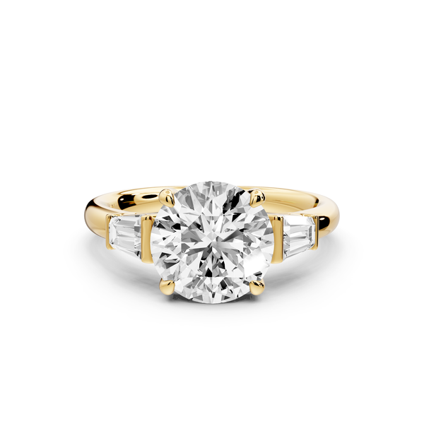 Naomi - 2ct 14k yellow gold round diamond with Tapered Baguettes side stones Engagement Ring