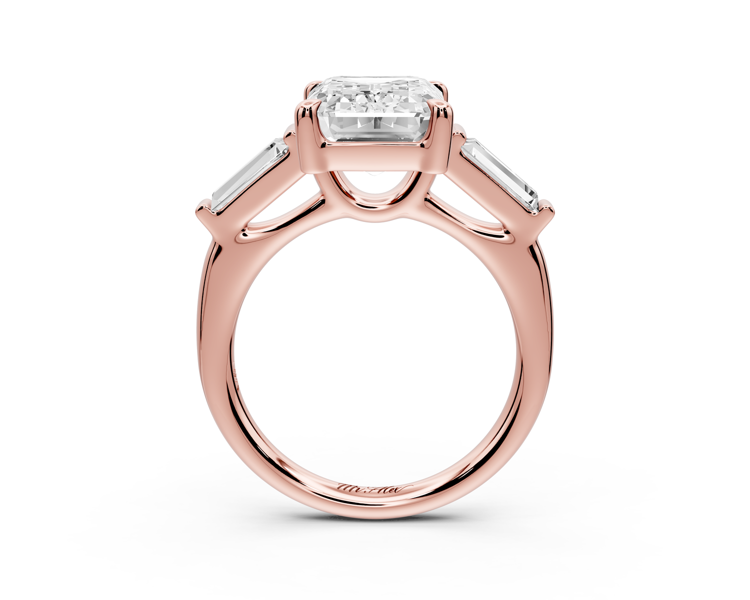Naomi - 3ct 14k rose gold emerald diamond with Tapered Baguettes side stones Engagement Ring