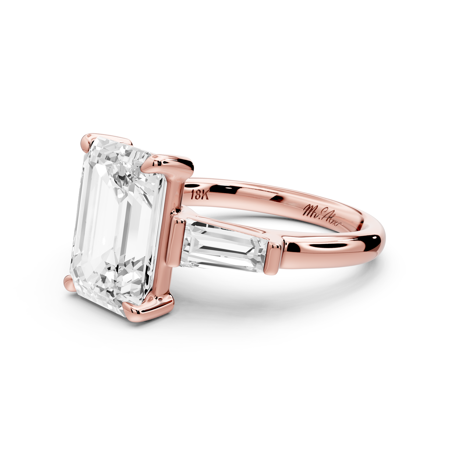 Naomi - 3ct 14k rose gold emerald diamond with Tapered Baguettes side stones Engagement Ring