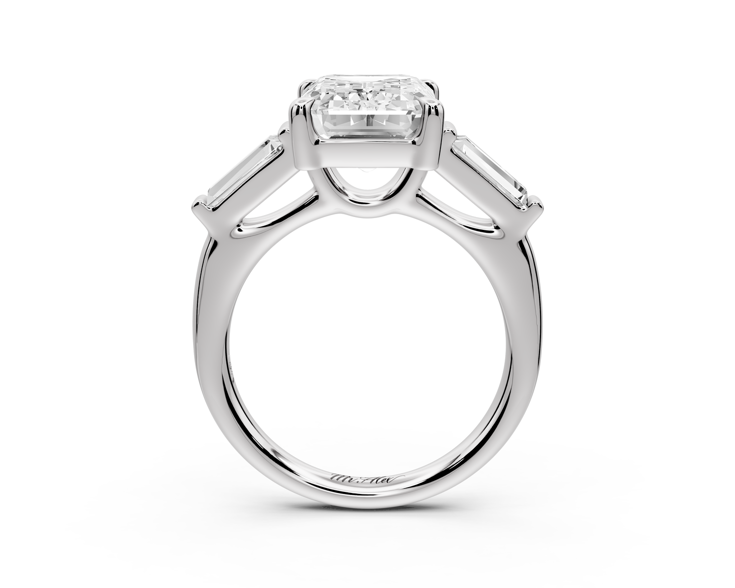 Naomi - 3ct 14k white gold emerald diamond with Tapered Baguettes side stones Engagement Ring