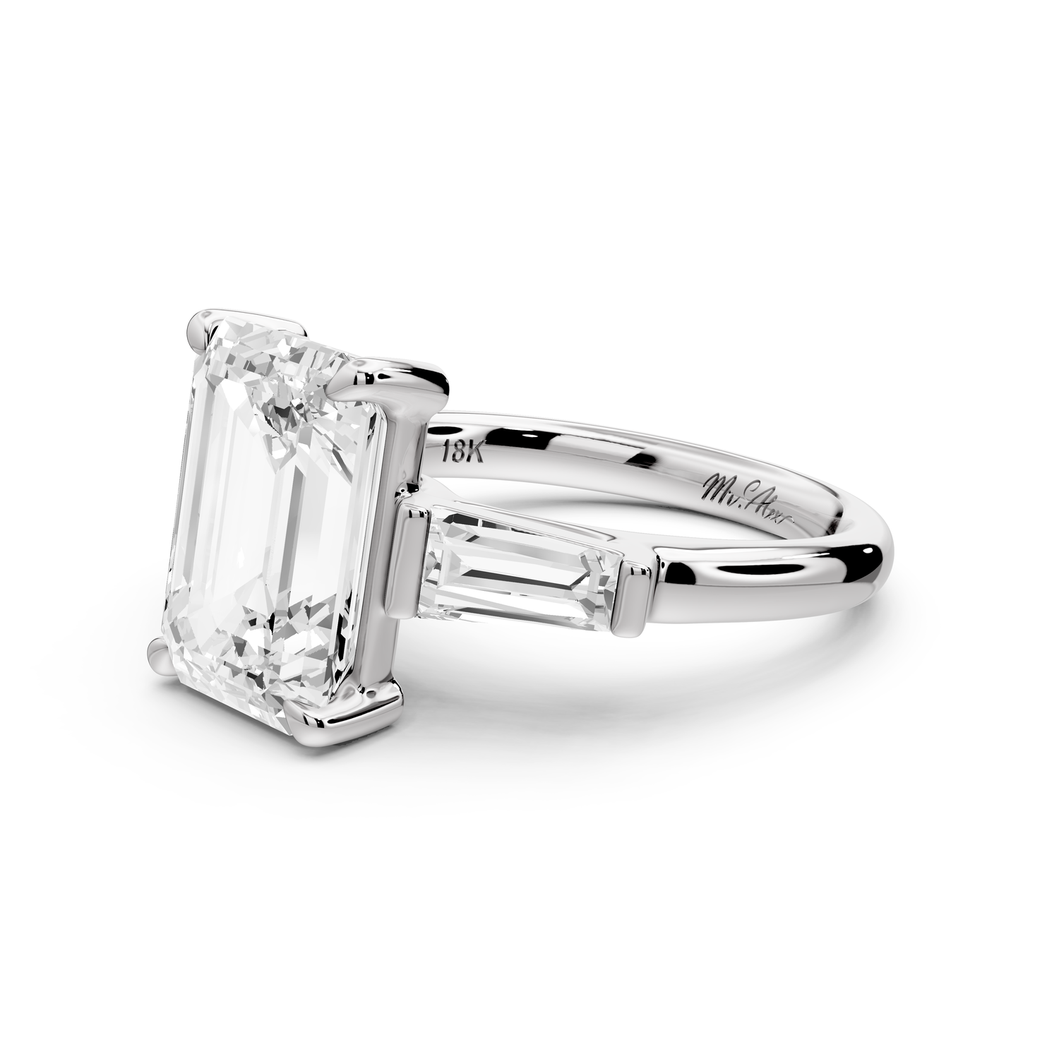 Naomi - 3ct 14k white gold emerald diamond with Tapered Baguettes side stones Engagement Ring