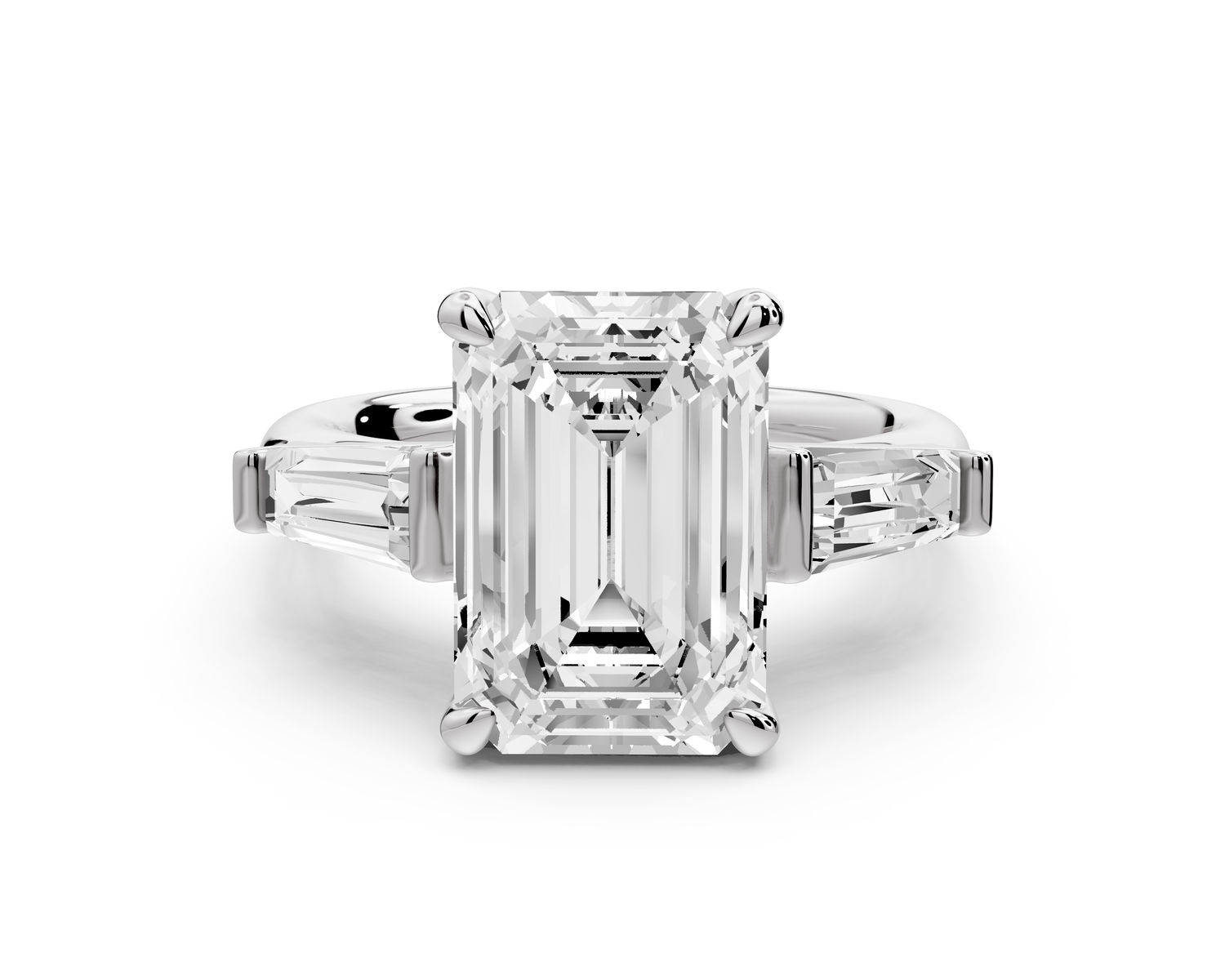 Naomi - 3ct 14k white gold emerald diamond with Tapered Baguettes side stones Engagement Ring