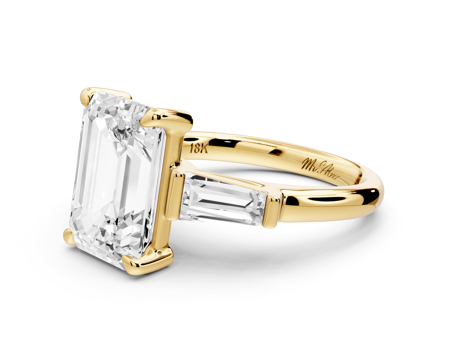 Naomi - 3ct 14k yellow gold emerald diamond with Tapered Baguettes side stones Engagement Ring