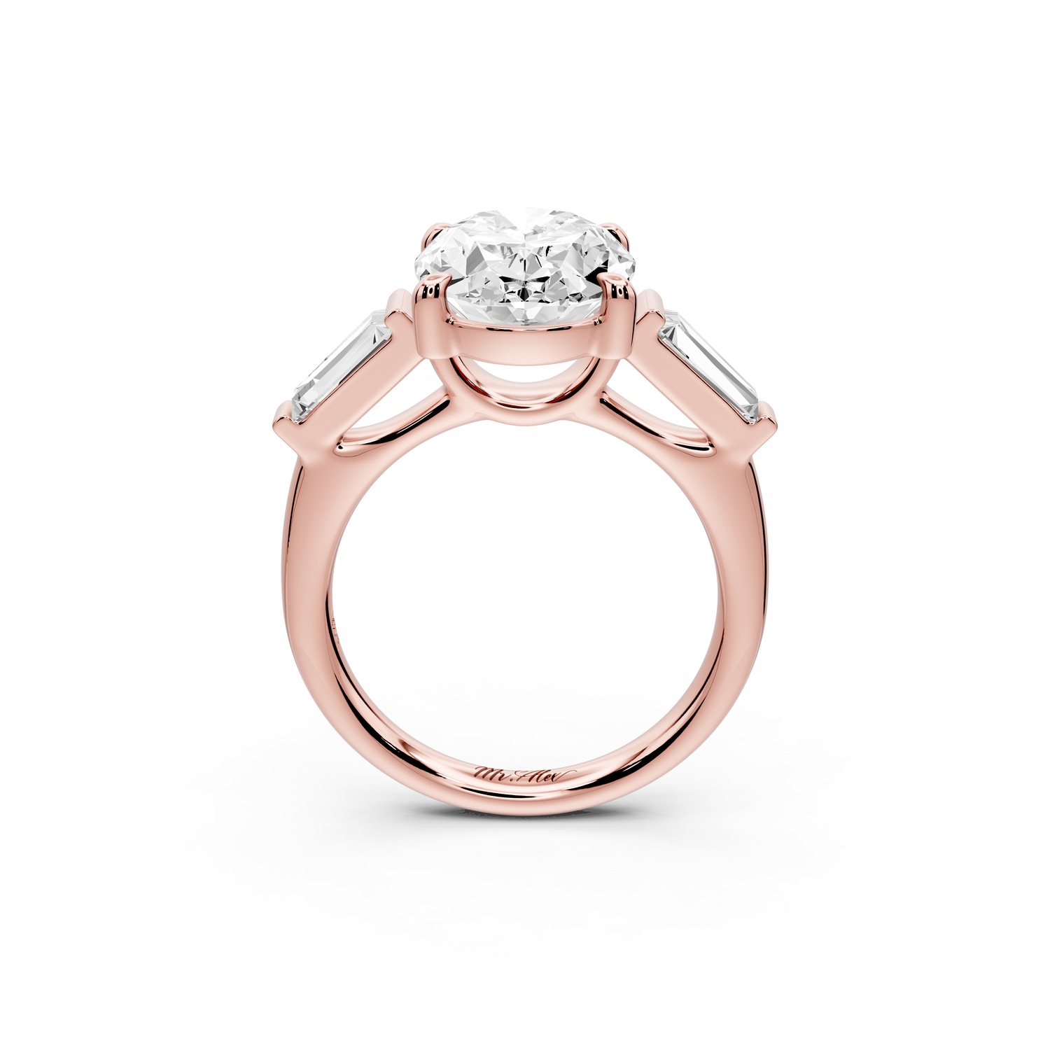 Naomi - 3ct 14k rose gold oval diamond with Tapered Baguettes side stones Engagement Ring