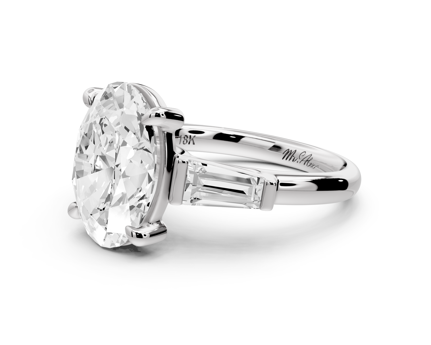 Naomi - 3ct 14k white gold oval diamond with Tapered Baguettes side stones Engagement Ring