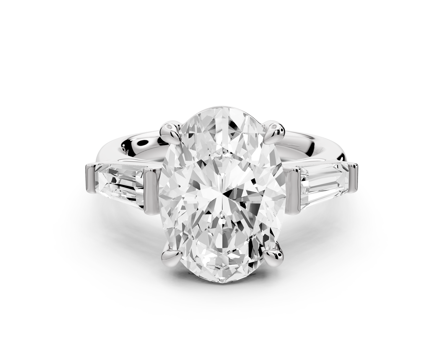Naomi - 3ct 14k white gold oval diamond with Tapered Baguettes side stones Engagement Ring