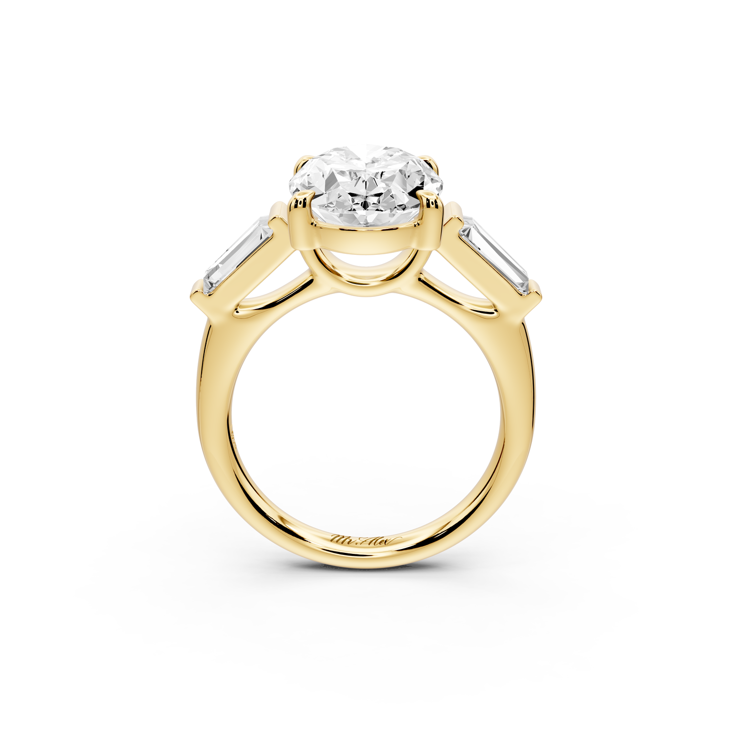Naomi - 3ct 14k yellow gold oval diamond with Tapered Baguettes side stones Engagement Ring