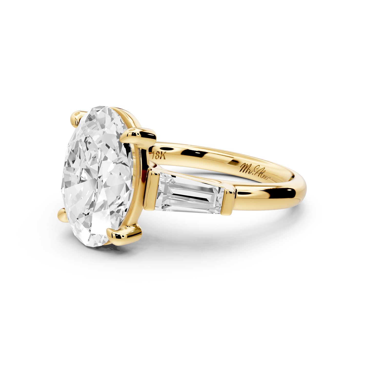 Naomi - 3ct 14k yellow gold oval diamond with Tapered Baguettes side stones Engagement Ring