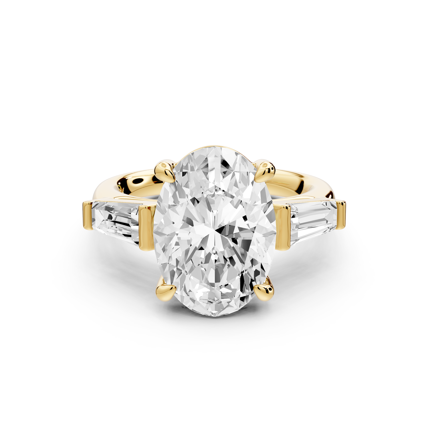 Naomi - 3ct 14k yellow gold oval diamond with Tapered Baguettes side stones Engagement Ring