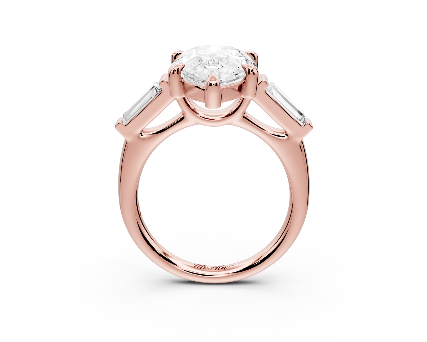 Naomi - 3ct 14k rose gold pear diamond with Tapered Baguettes side stones Engagement Ring
