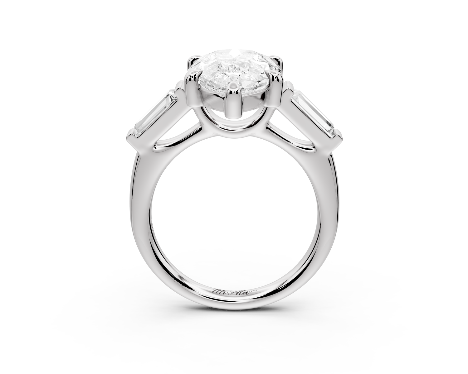 Naomi - 3ct 14k white gold pear diamond with Tapered Baguettes side stones Engagement Ring