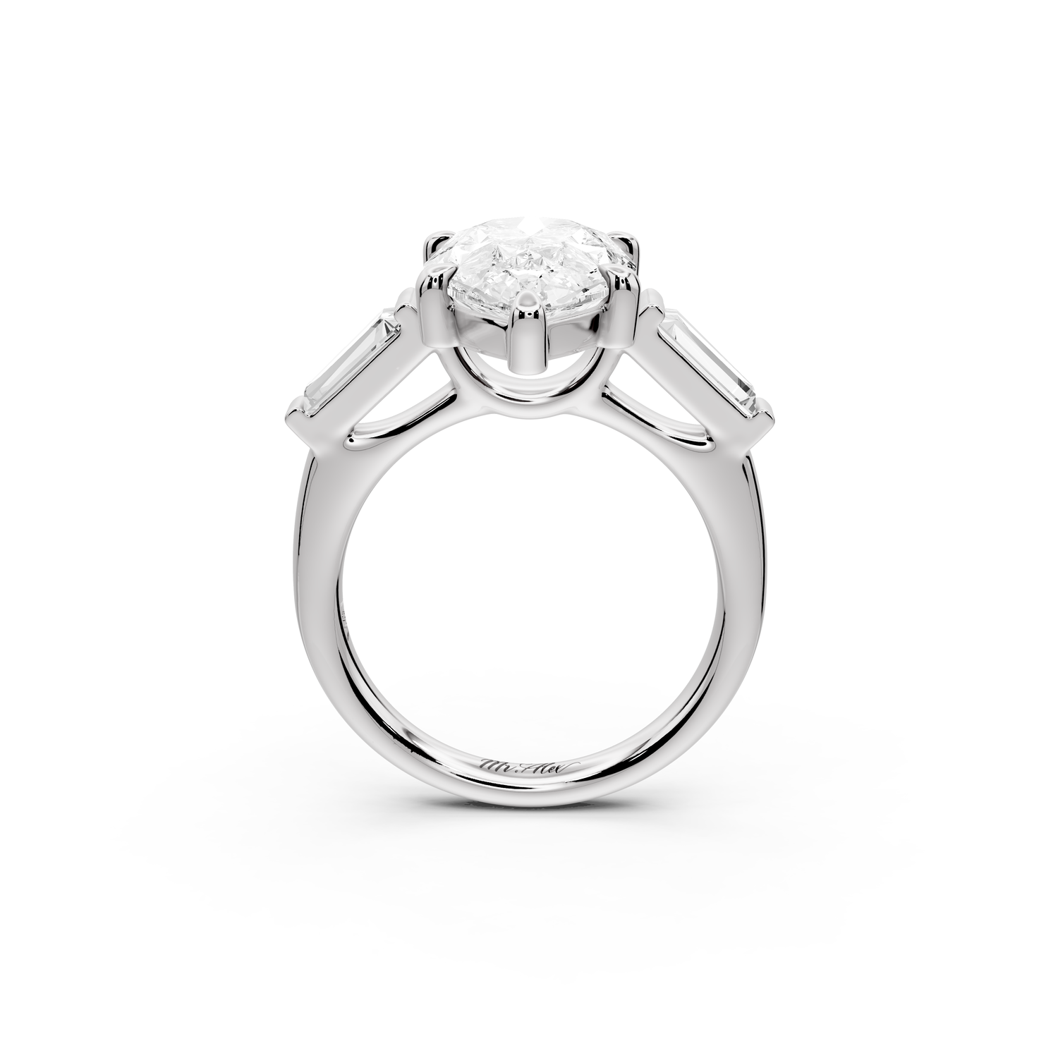 Naomi - 3ct 14k white gold pear diamond with Tapered Baguettes side stones Engagement Ring