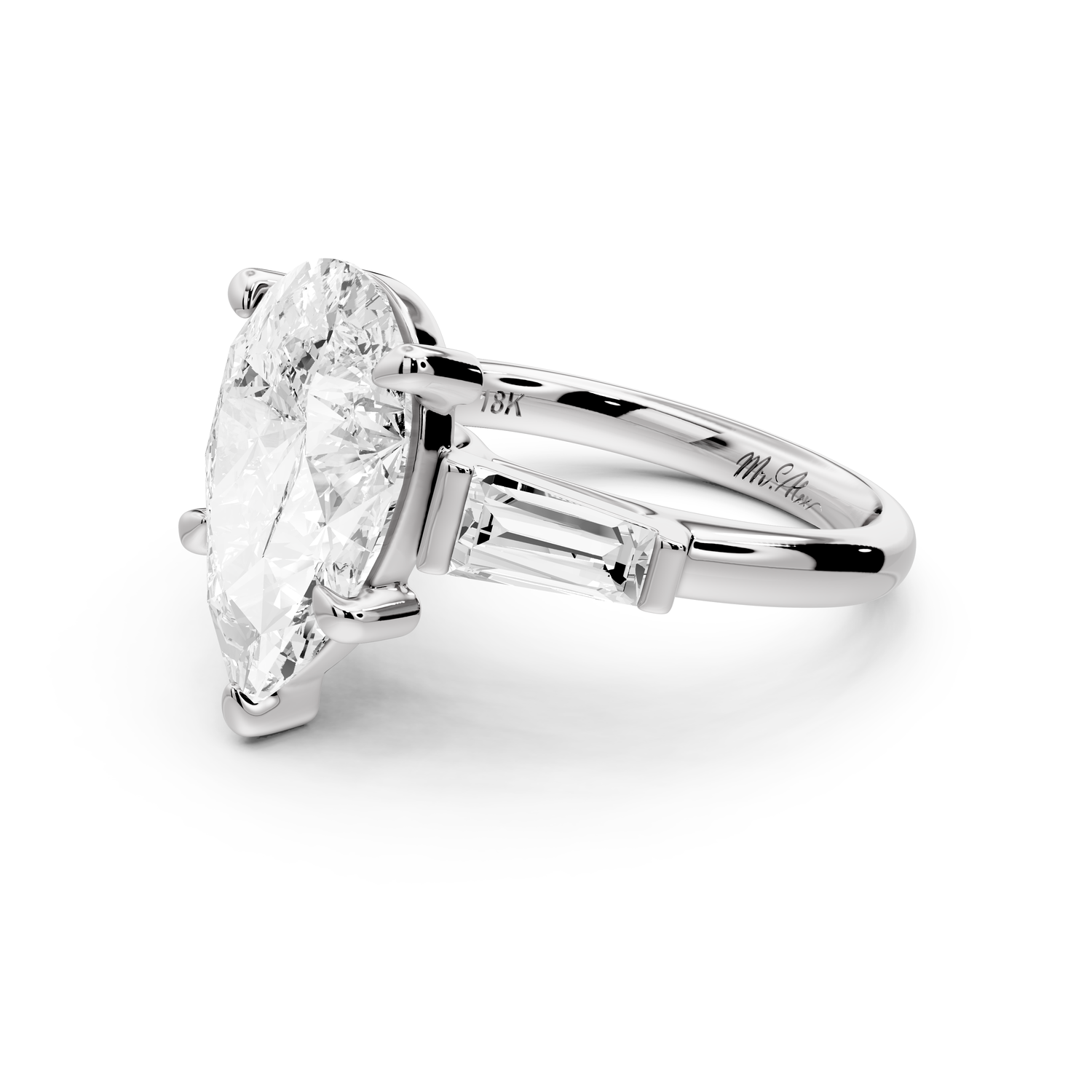 Naomi - 3ct 14k white gold pear diamond with Tapered Baguettes side stones Engagement Ring