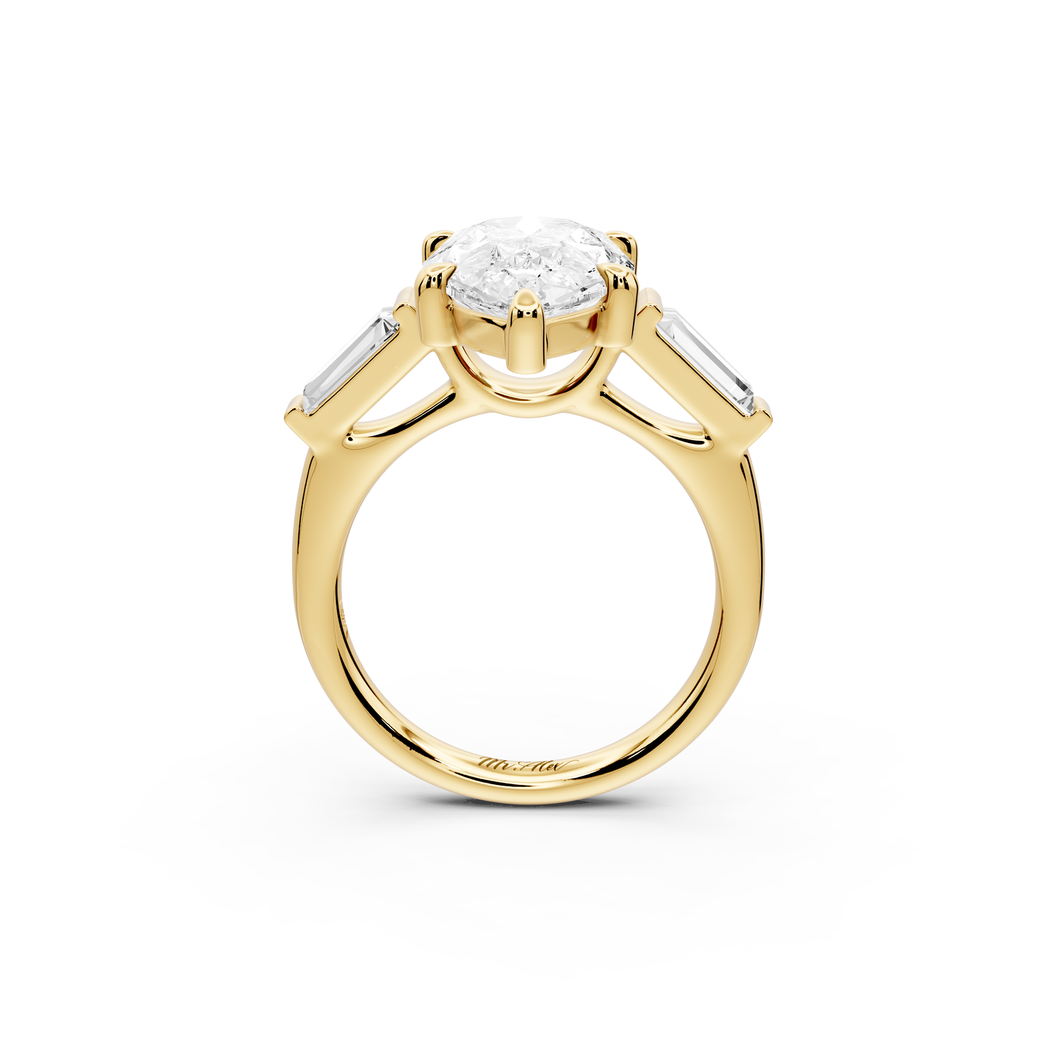 Naomi - 3ct 14k yellow gold pear diamond with Tapered Baguettes side stones Engagement Ring