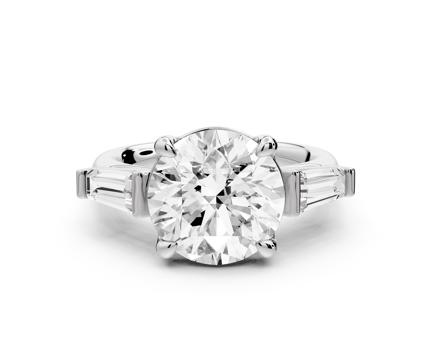 Naomi - 3ct 14k white gold round diamond with Tapered Baguettes side stones Engagement Ring
