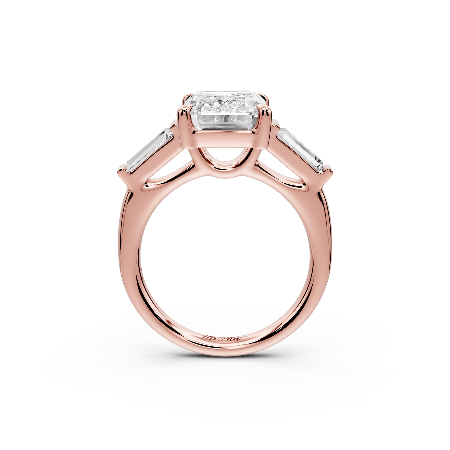 Naomi - 4ct 14k rose gold emerald diamond with Tapered Baguettes side stones Engagement Ring