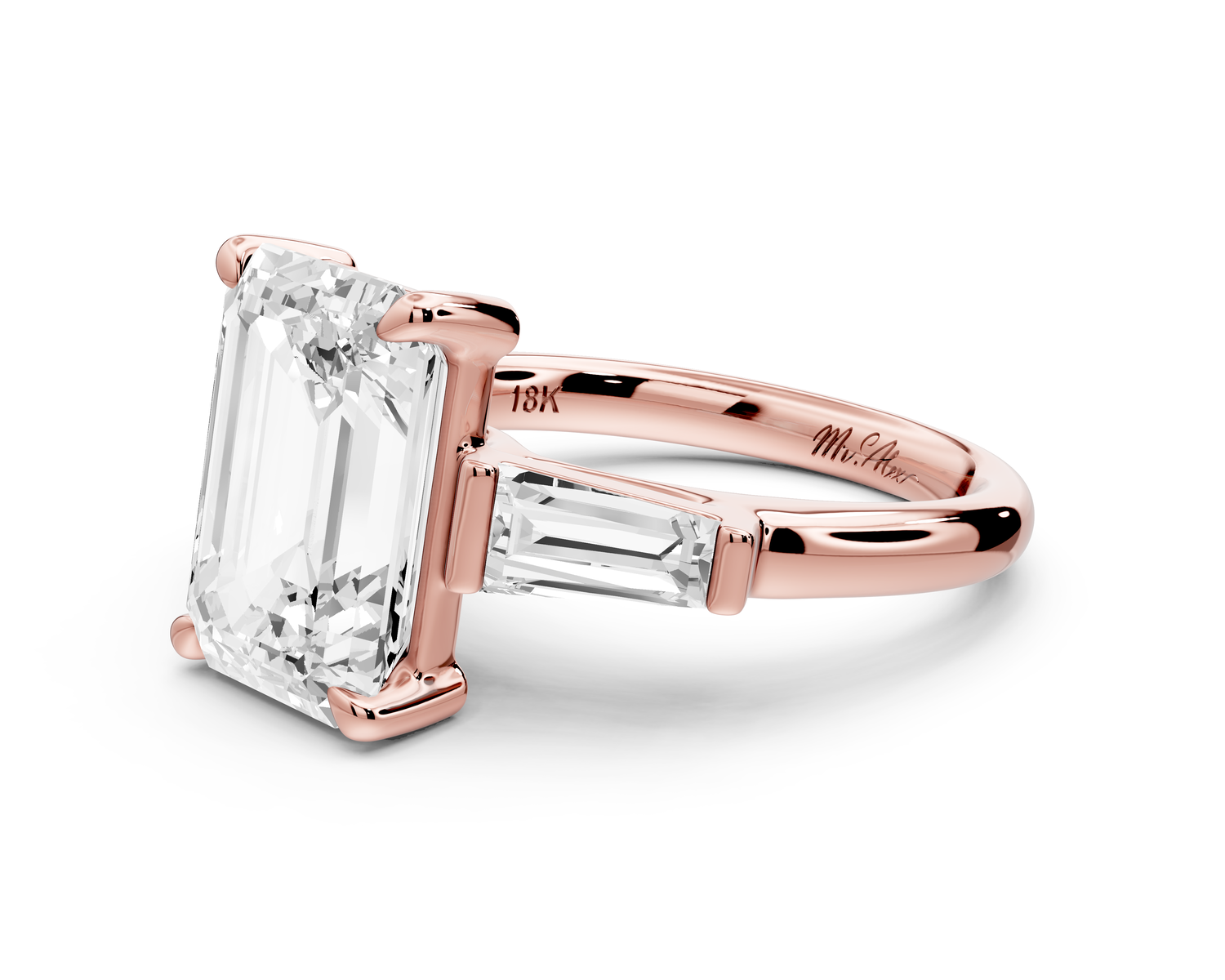 Naomi - 4ct 14k rose gold emerald diamond with Tapered Baguettes side stones Engagement Ring