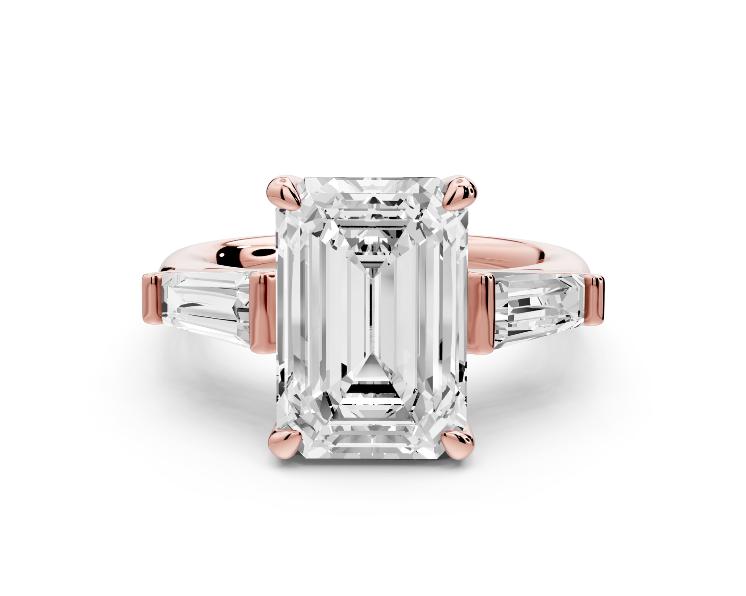 Naomi - 4ct 14k rose gold emerald diamond with Tapered Baguettes side stones Engagement Ring
