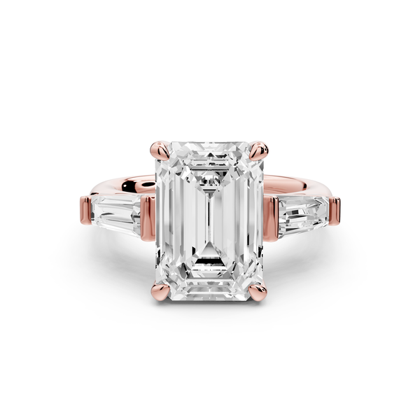 Naomi - 4ct 14k rose gold emerald diamond with Tapered Baguettes side stones Engagement Ring