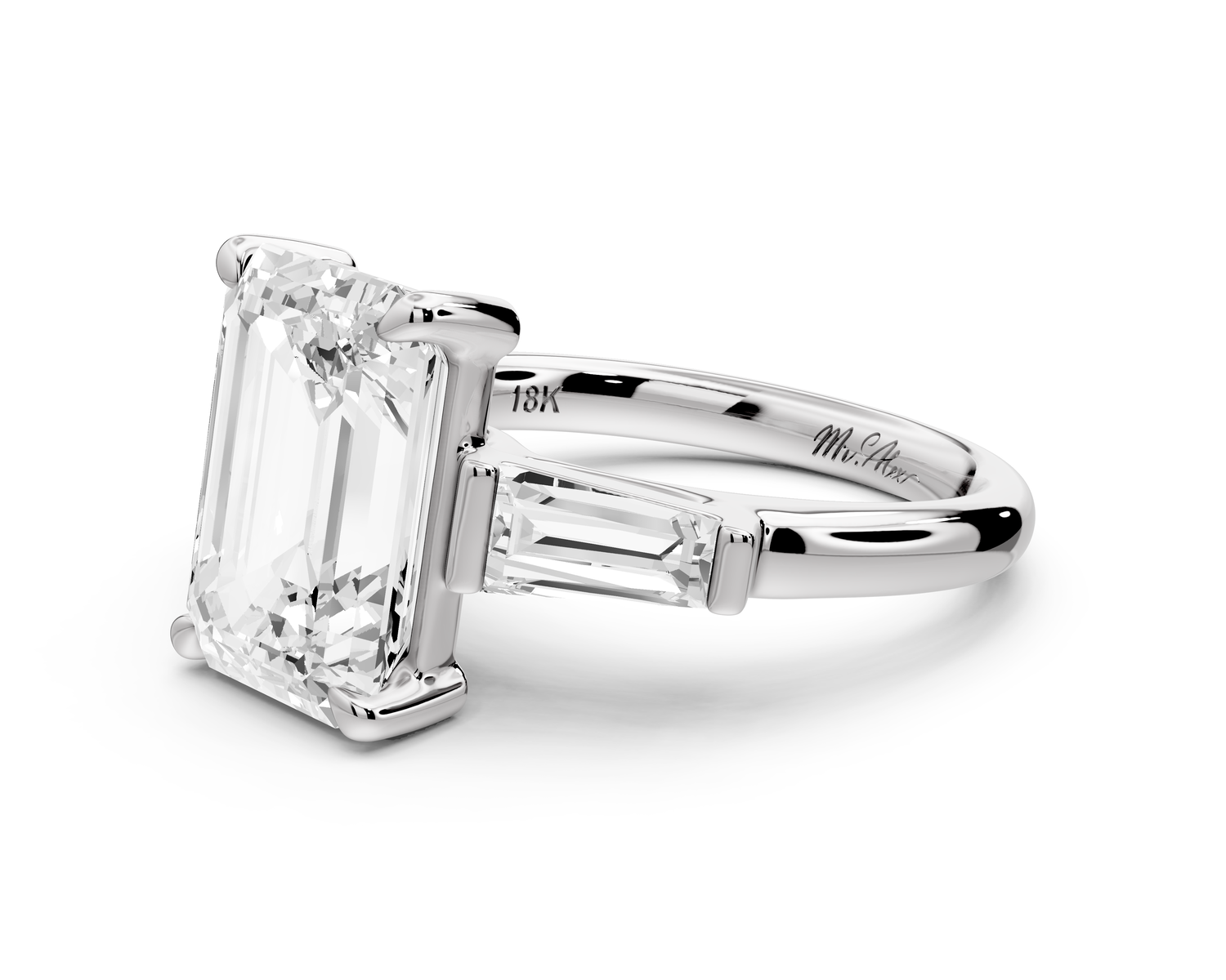 Naomi - 4ct 14k white gold emerald diamond with Tapered Baguettes side stones Engagement Ring