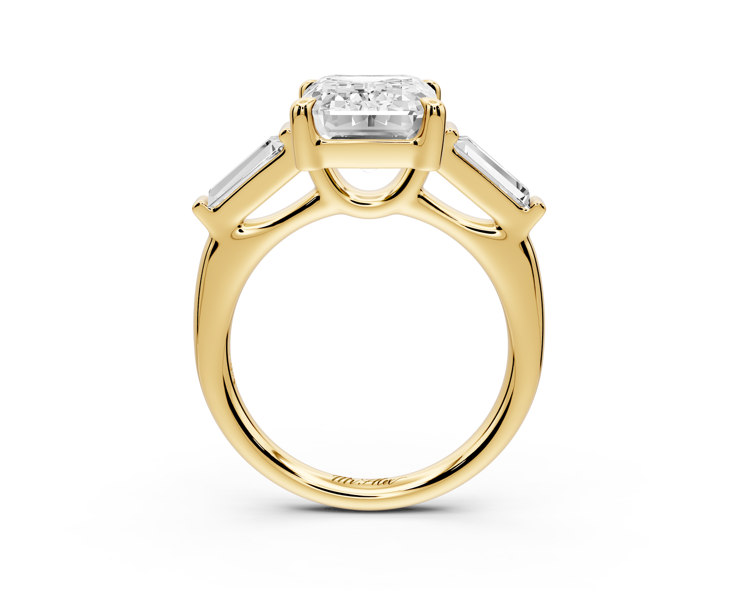 Naomi - 4ct 14k yellow gold emerald diamond with Tapered Baguettes side stones Engagement Ring