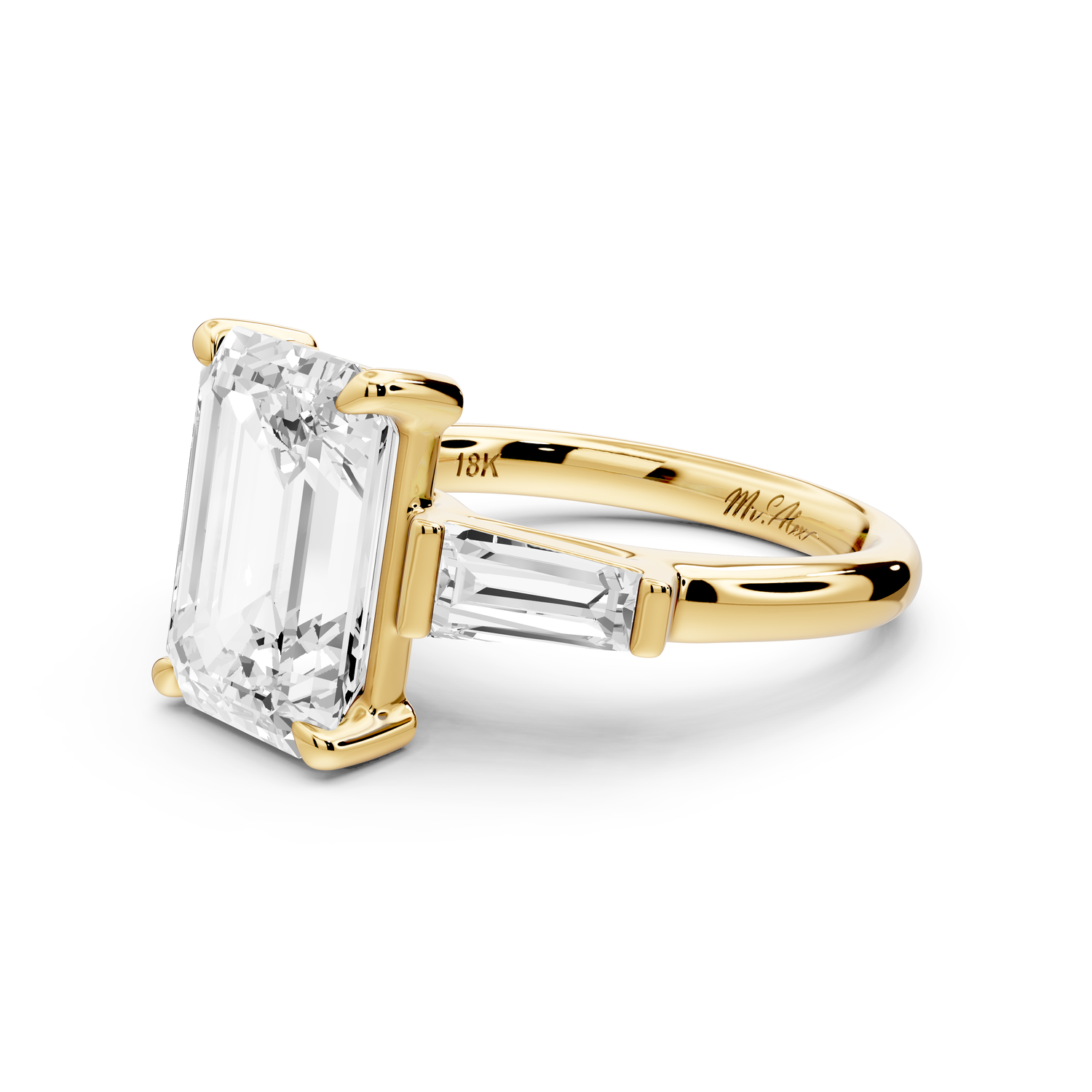 Naomi - 4ct 14k yellow gold emerald diamond with Tapered Baguettes side stones Engagement Ring