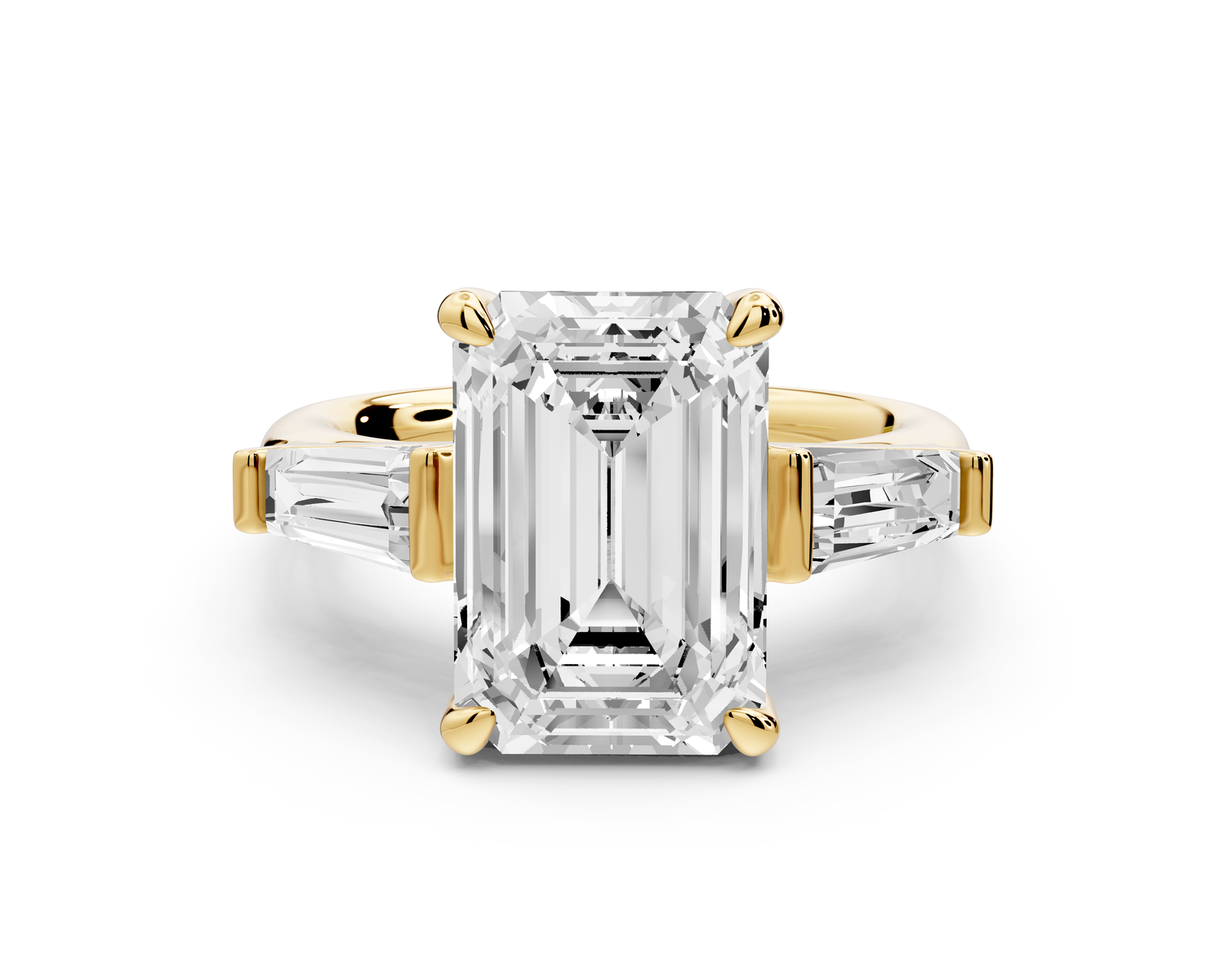 Naomi - 4ct 14k yellow gold emerald diamond with Tapered Baguettes side stones Engagement Ring