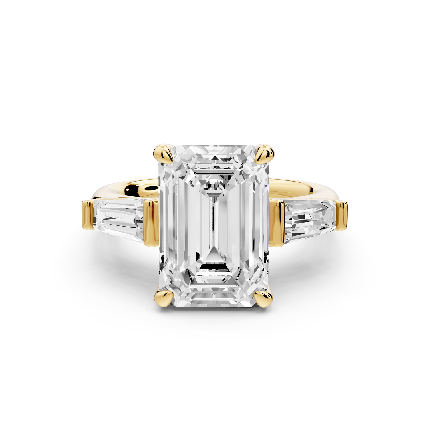 Naomi - 4ct 14k yellow gold emerald diamond with Tapered Baguettes side stones Engagement Ring