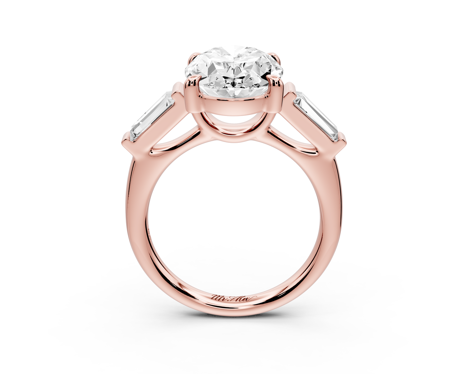Naomi - 4ct 14k rose gold oval diamond with Tapered Baguettes side stones Engagement Ring