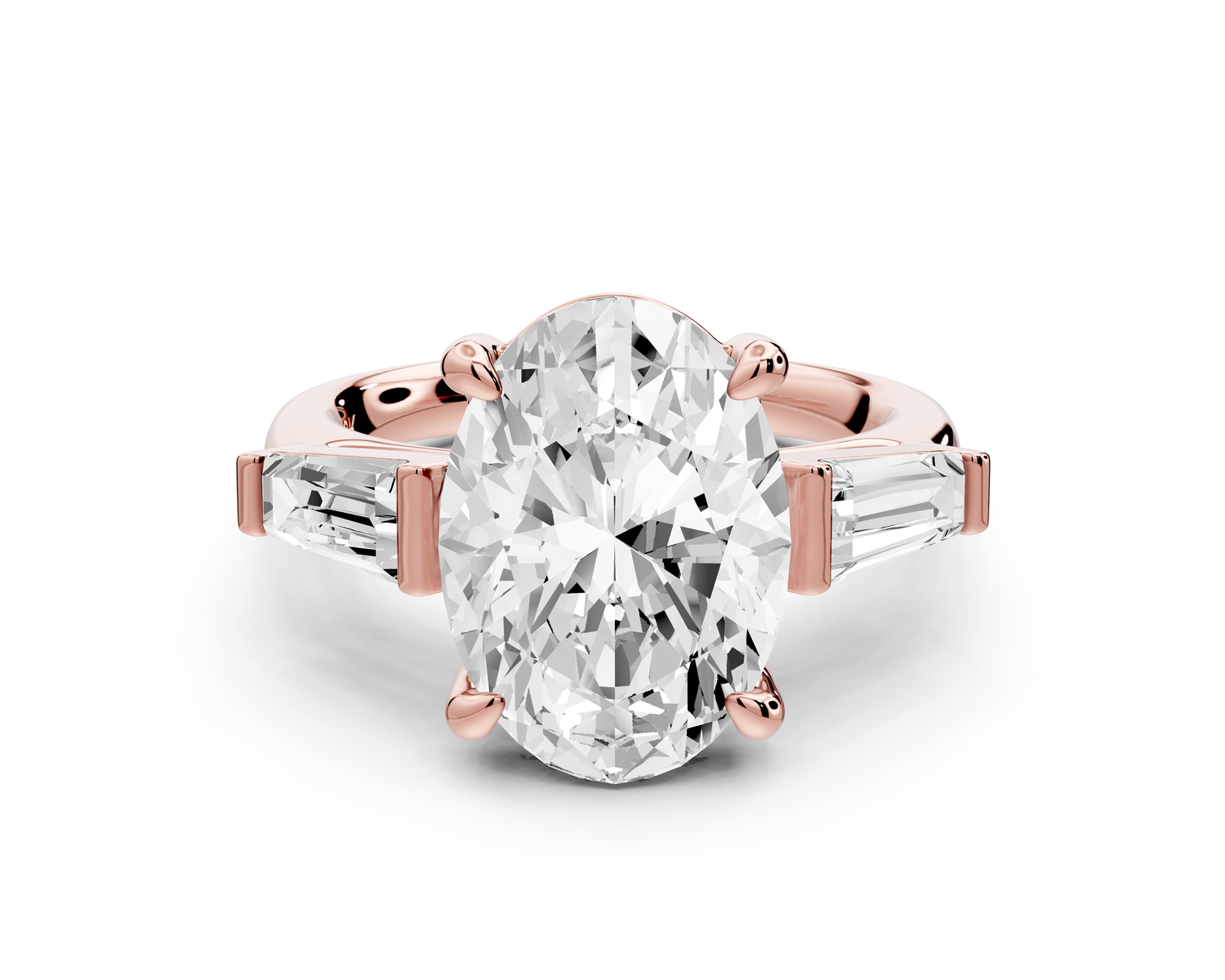 Naomi - 4ct 14k rose gold oval diamond with Tapered Baguettes side stones Engagement Ring
