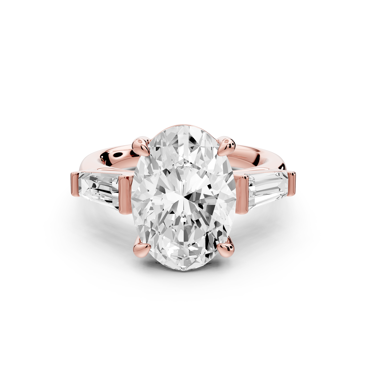 Naomi - 4ct 14k rose gold oval diamond with Tapered Baguettes side stones Engagement Ring