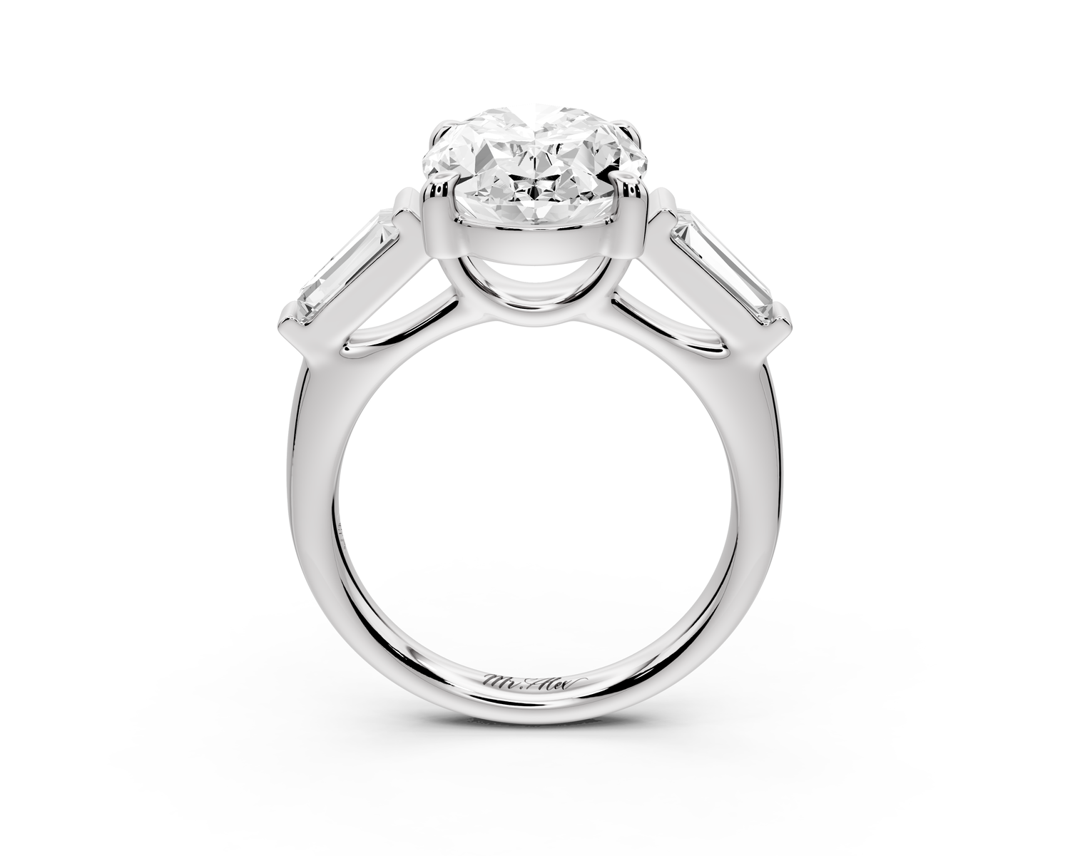 Naomi - 4ct 14k white gold oval diamond with Tapered Baguettes side stones Engagement Ring