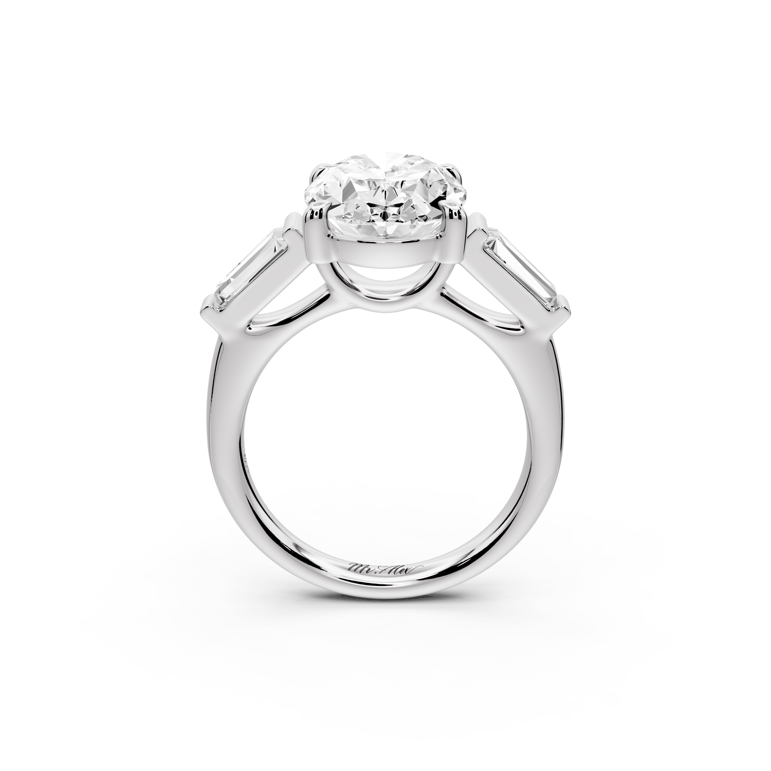 Naomi - 4ct 14k white gold oval diamond with Tapered Baguettes side stones Engagement Ring