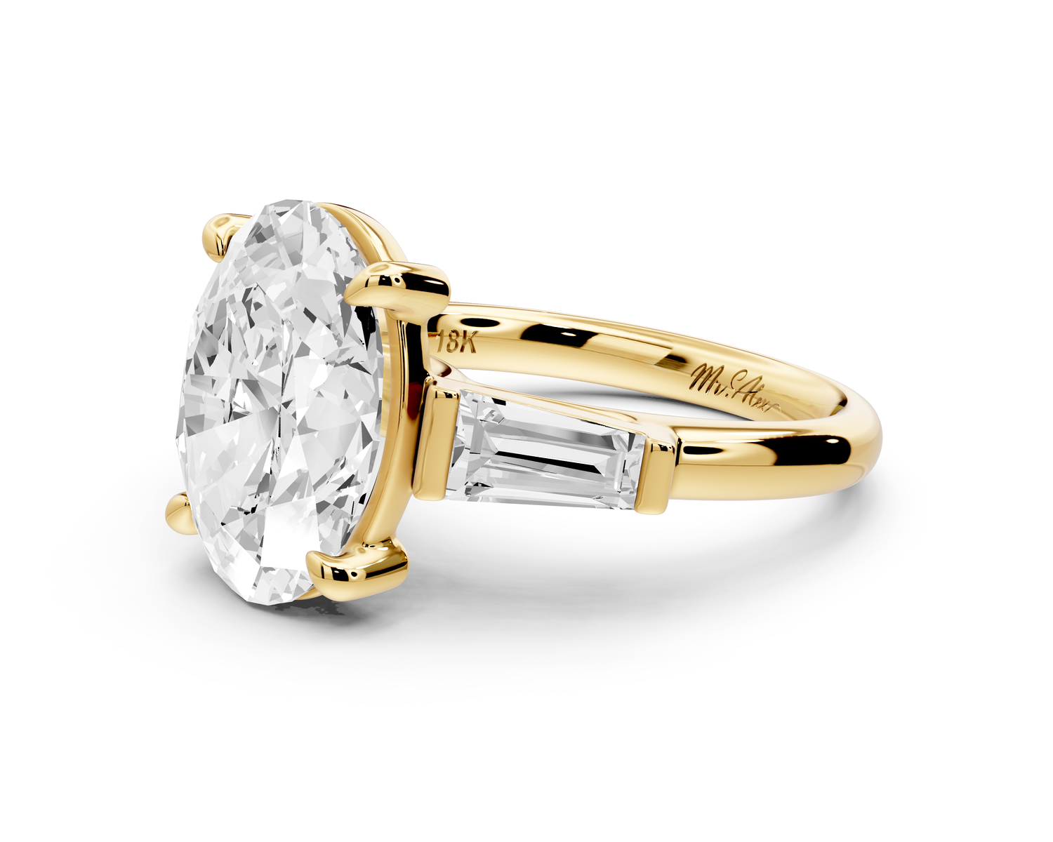 Naomi - 4ct 14k yellow gold oval diamond with Tapered Baguettes side stones Engagement Ring
