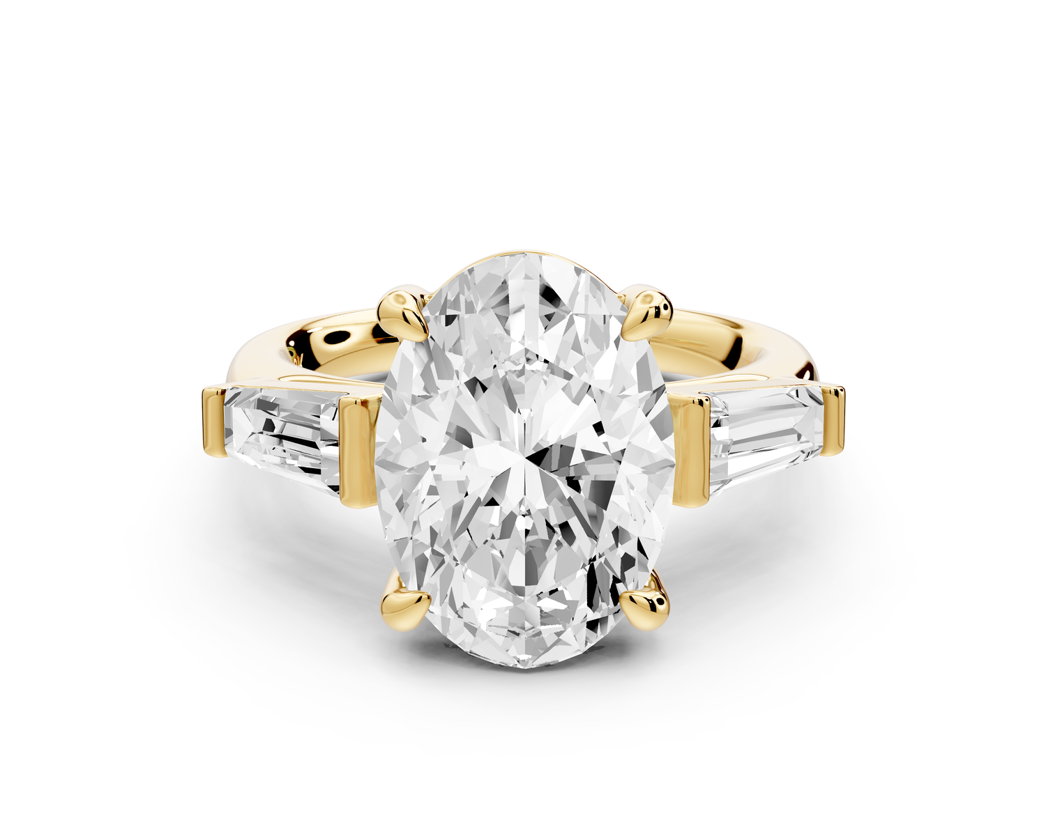 Naomi - 4ct 14k yellow gold oval diamond with Tapered Baguettes side stones Engagement Ring