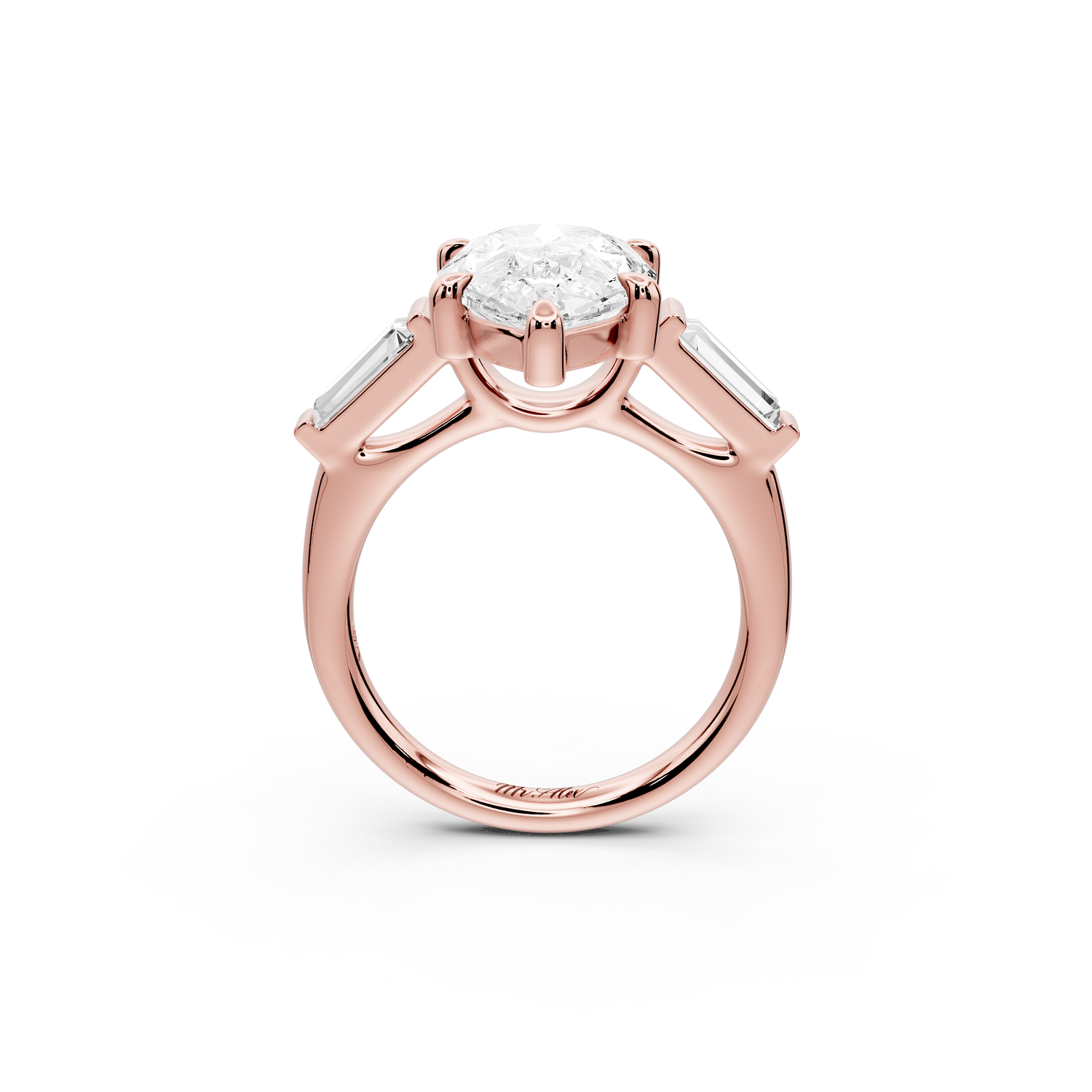 Naomi - 4ct 14k rose gold pear diamond with Tapered Baguettes side stones Engagement Ring