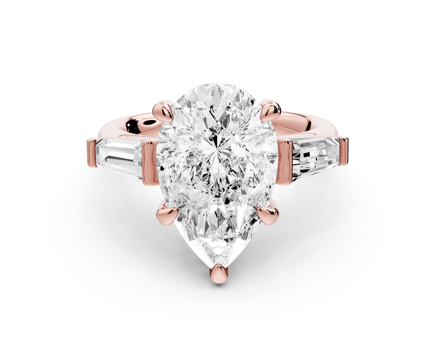 Naomi - 4ct 14k rose gold pear diamond with Tapered Baguettes side stones Engagement Ring