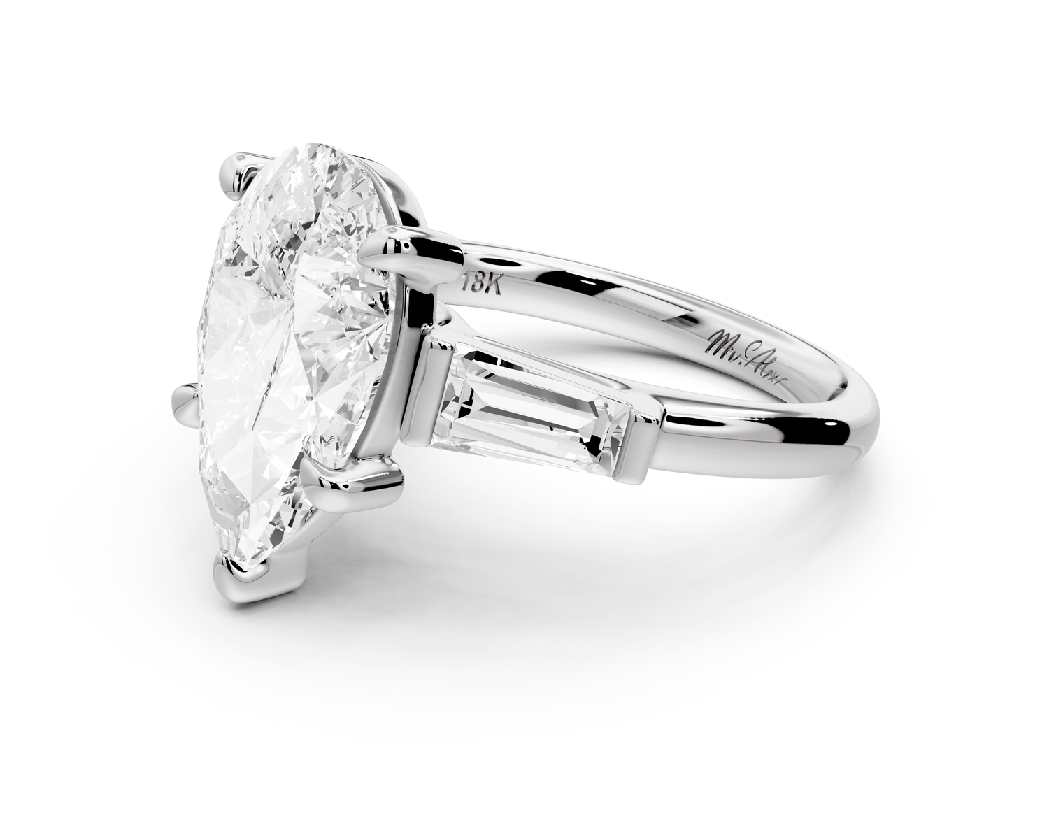 Naomi - 4ct 14k white gold pear diamond with Tapered Baguettes side stones Engagement Ring